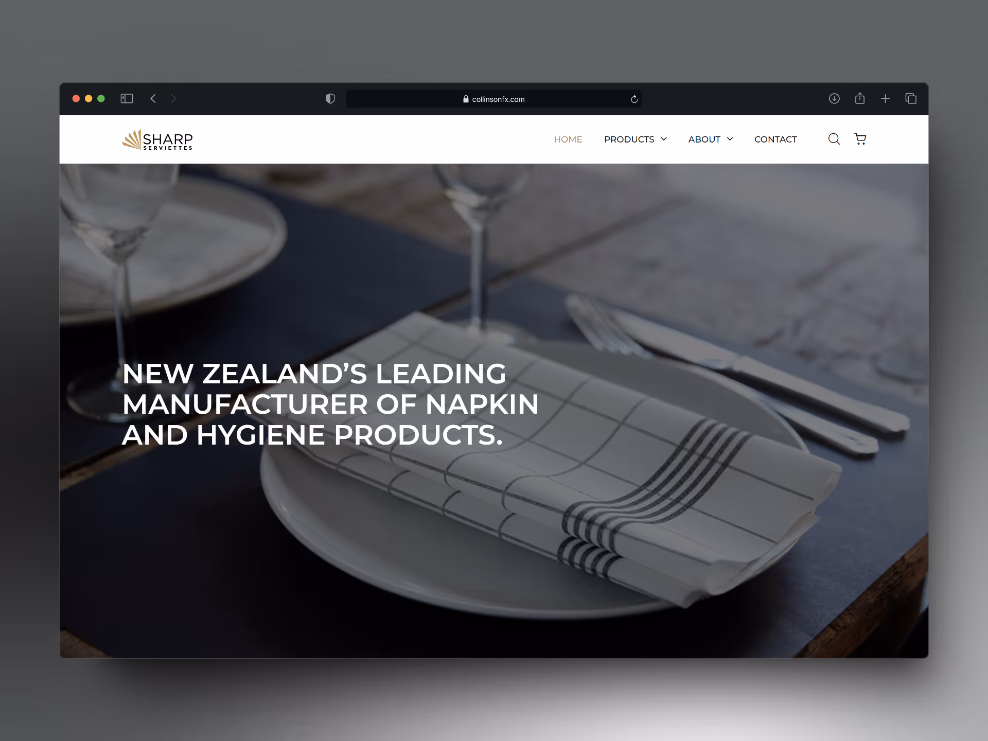 A screenshot of the Sharp Serviettes website.