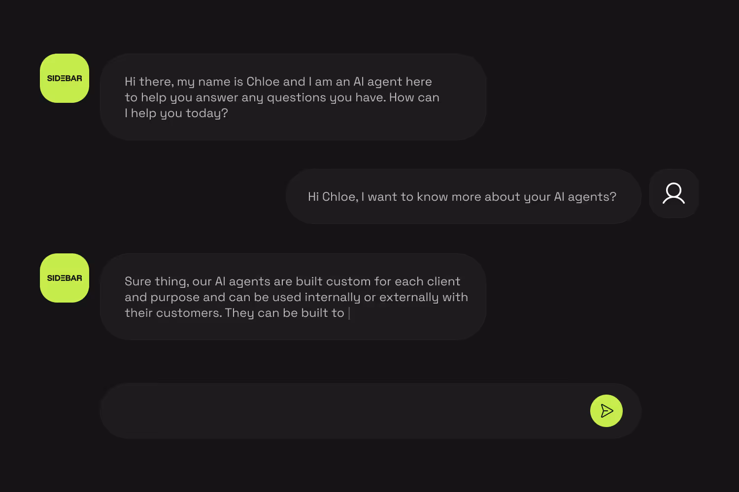 A screenshot of a chatbot conversation between Sidebar and an external user - made by Sidebar.