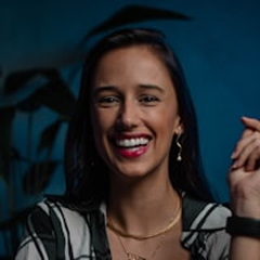 a women with blue background