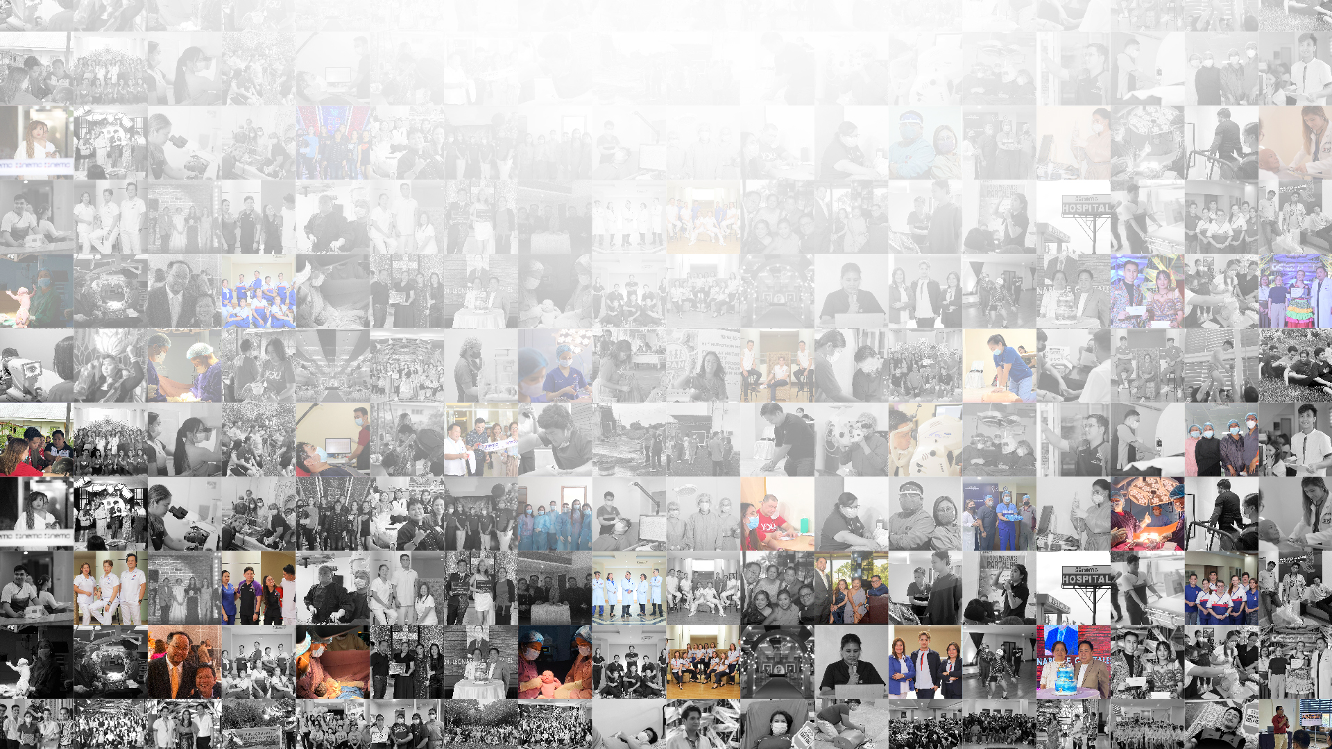 Collage of healthcare workers, medical facilities, and patient care scenes with text 'Your health, your family, our priority' and buttons for 'Find A Doctor' and 'Our Services