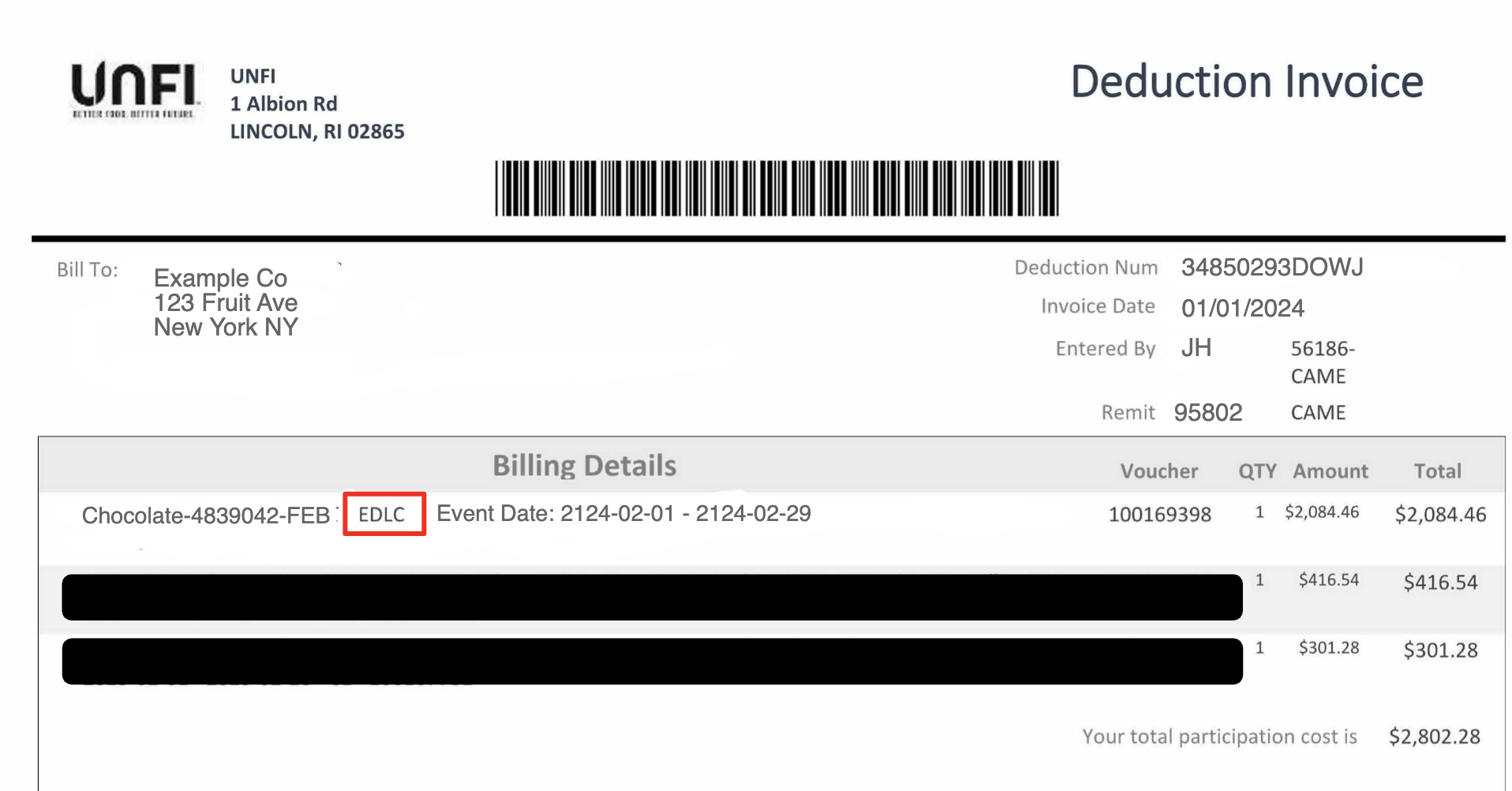 UNFI EDLP deduction