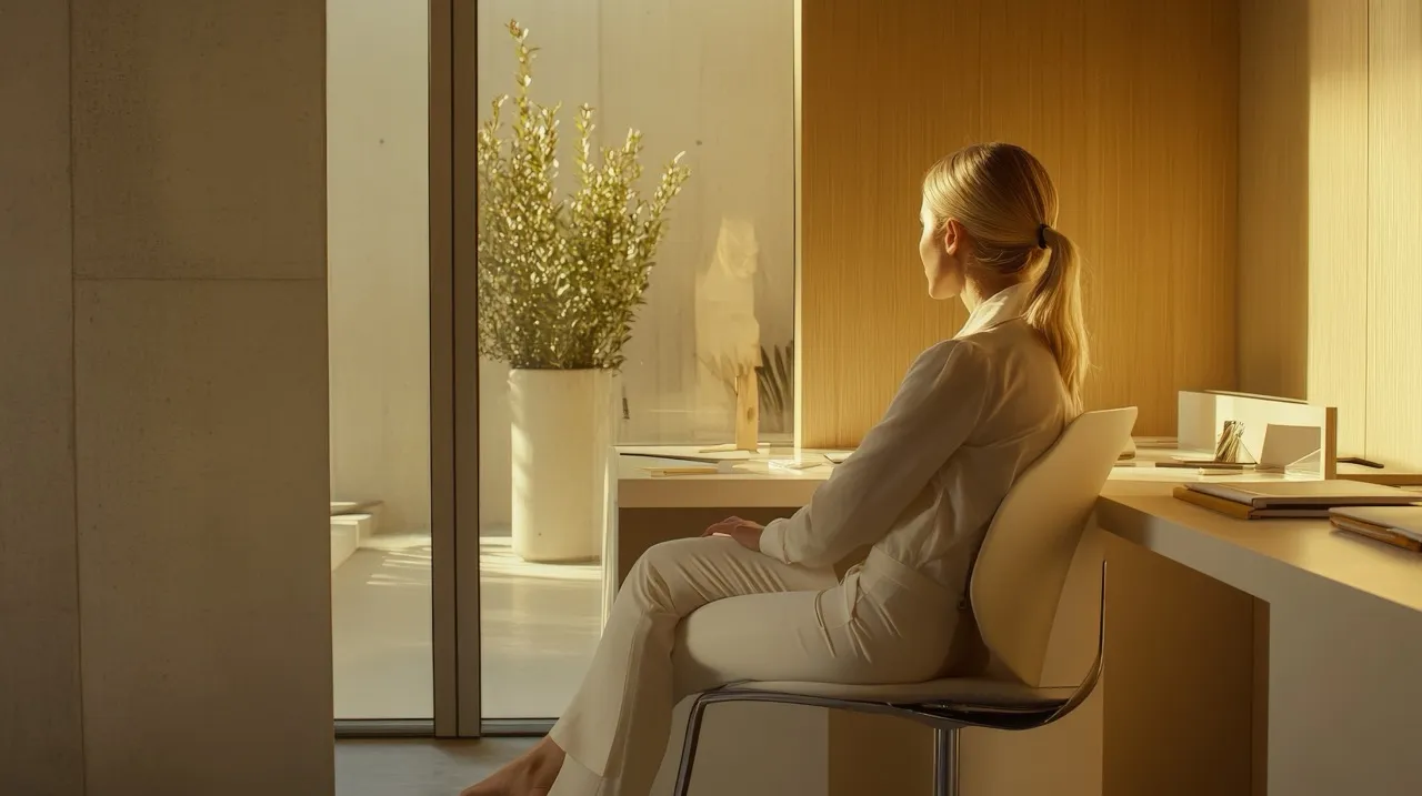 caucasian-adult-female-reflecting-minimalist-home-office-with-natural-light Large