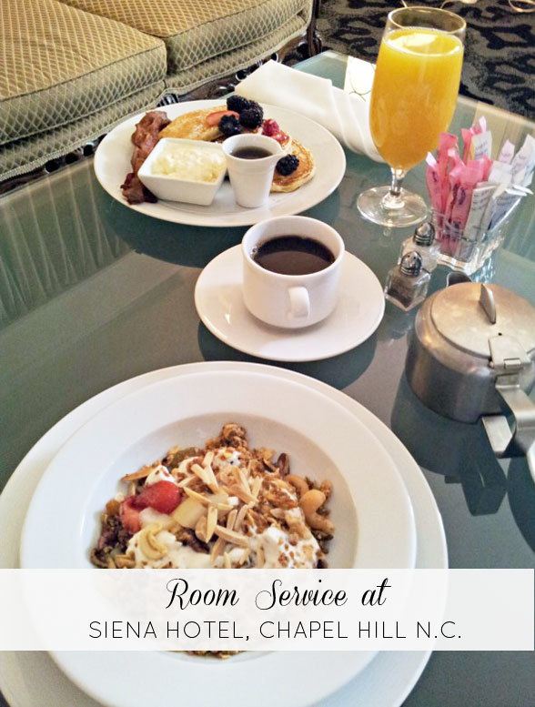 room service at Siena Hotel, Chapel Hill, NC