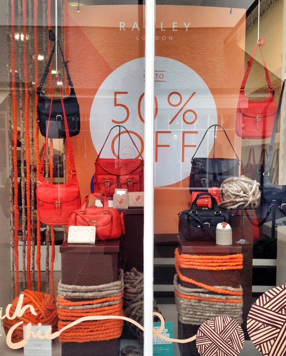 Radley, London. Store window at Kildare Village, Ireland.