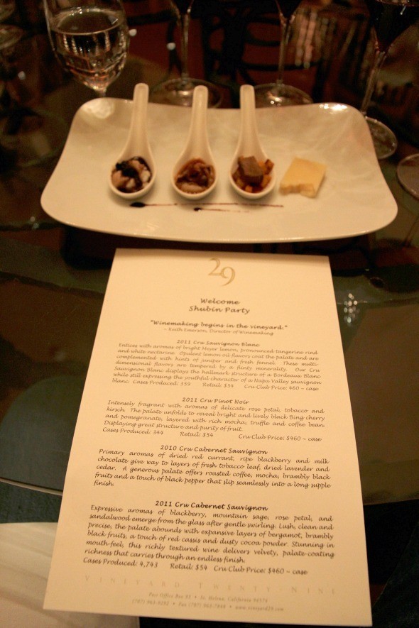 Vineyard 29 Tasting Menu
