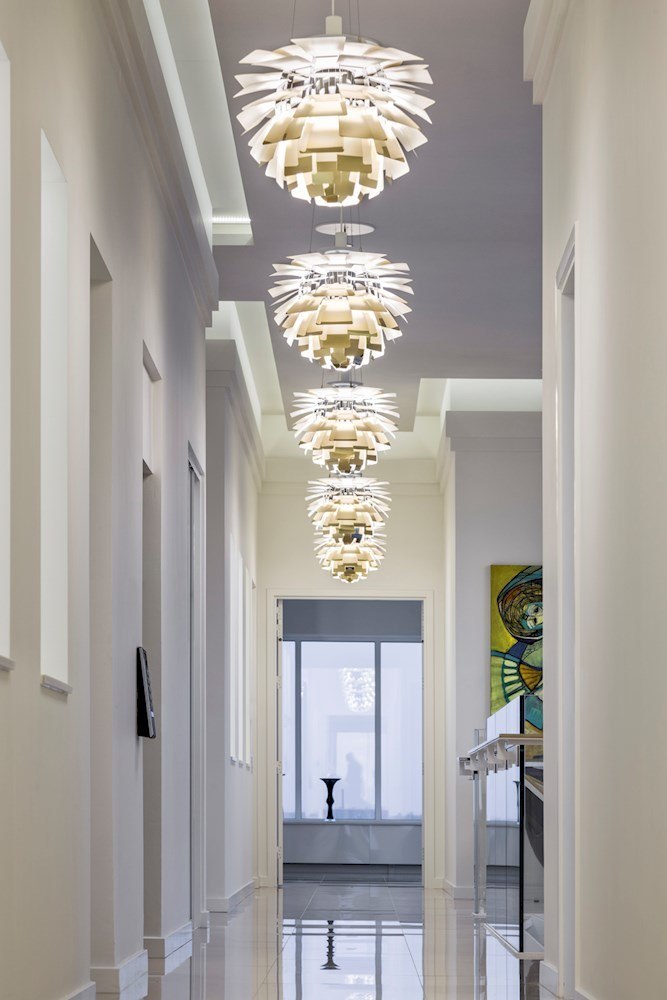 artichoke by louis poulson in a long hallway in the aarhus tower penthouse