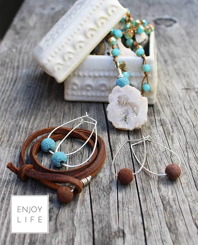 2GETHER large hand forged hoop diffuser earrings with lava bead