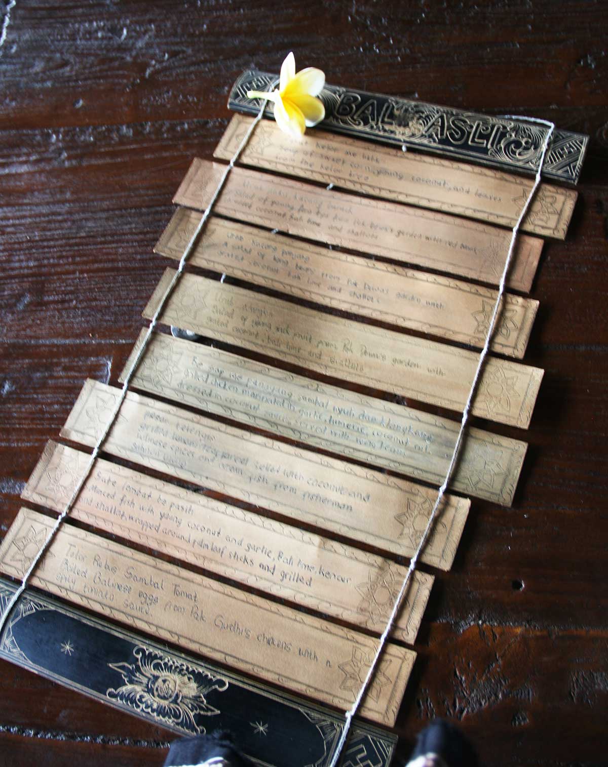 Menu at Bali Asli restaurant