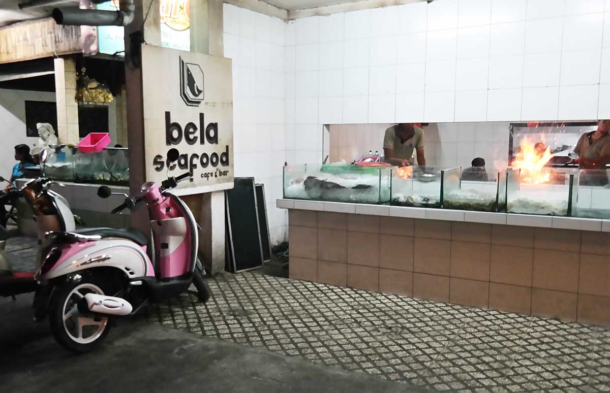 Menega Cafe seafood restaurant in Bali, in Jimbaran beach