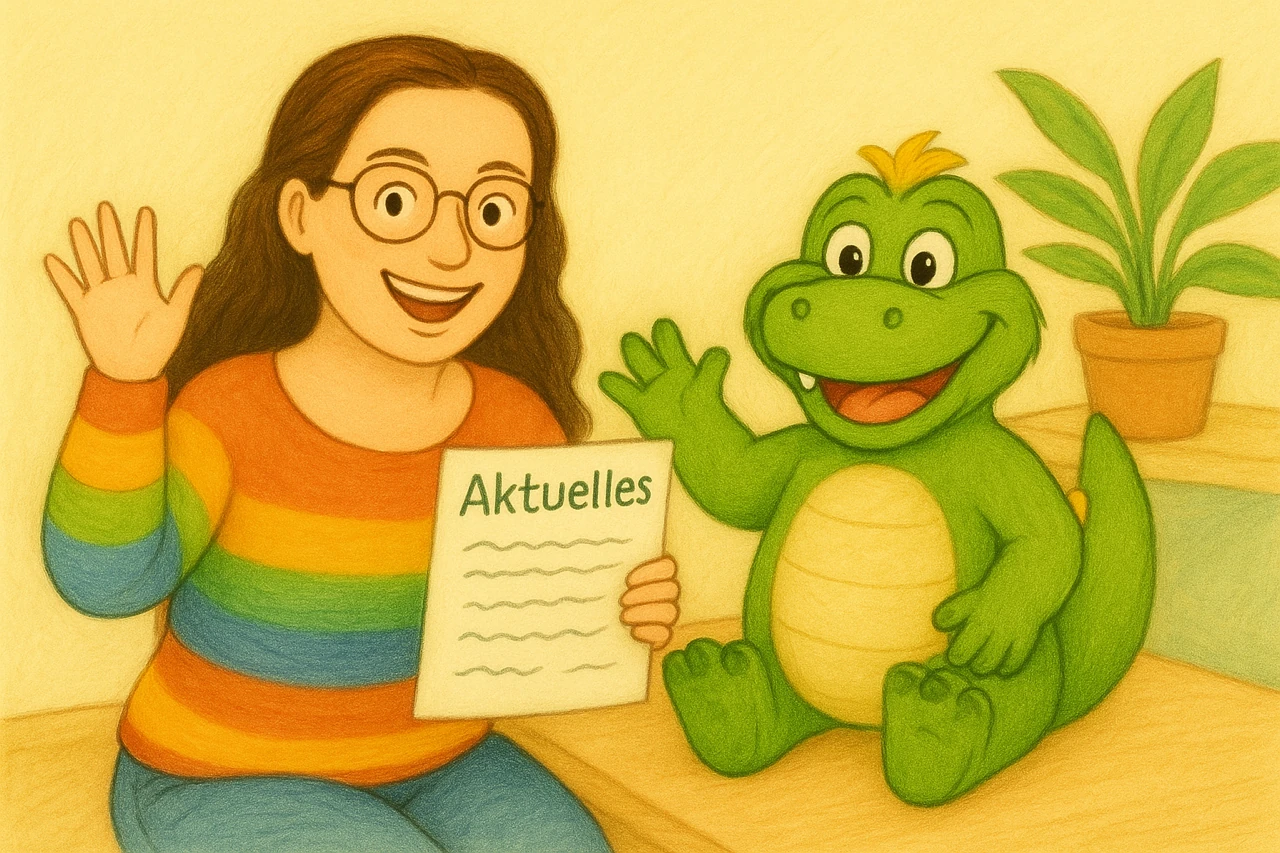 Tagesmutter Ines Boba erklärt einer Mutter den Tagesablauf an einer großen Tafel – strukturierter Alltag in der Kindertagespflege „Bobas bunte Bande“ in Seevetal