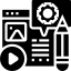 Two cartoon characters working on a laptop with documents and a light bulb icon representing content creation and ideas.