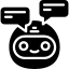 Illustration of a chatbot with a rounded rectangular face displaying a circuit pattern and speech bubbles symbolizing conversation.