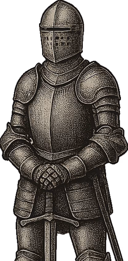 Left-facing knight statue illustration