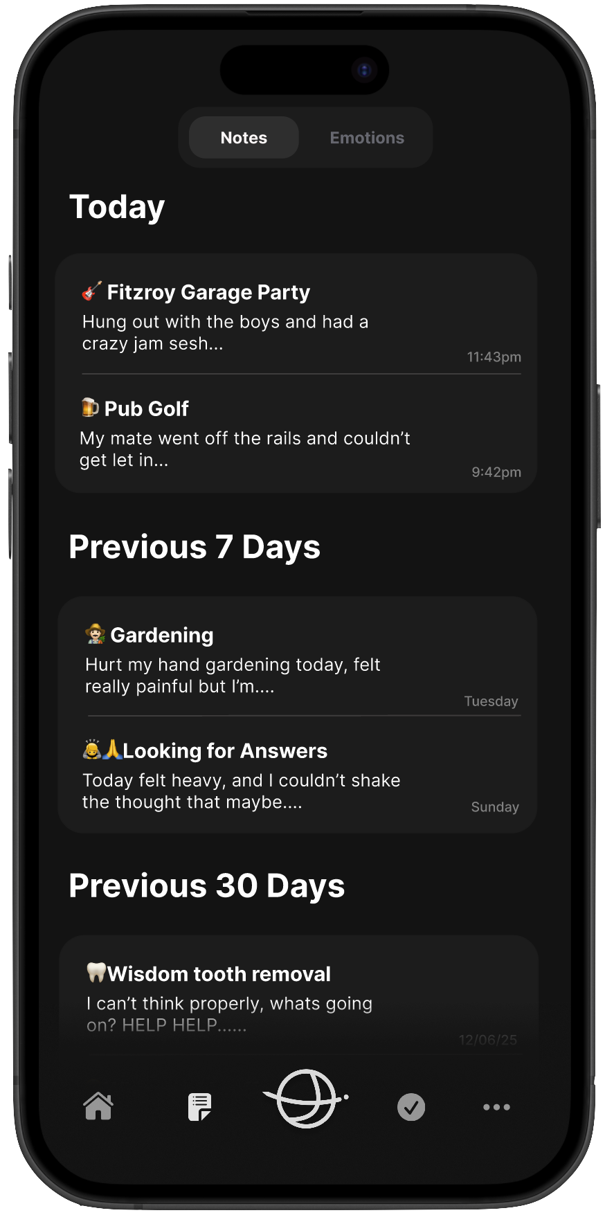 Notes page for Jorna App