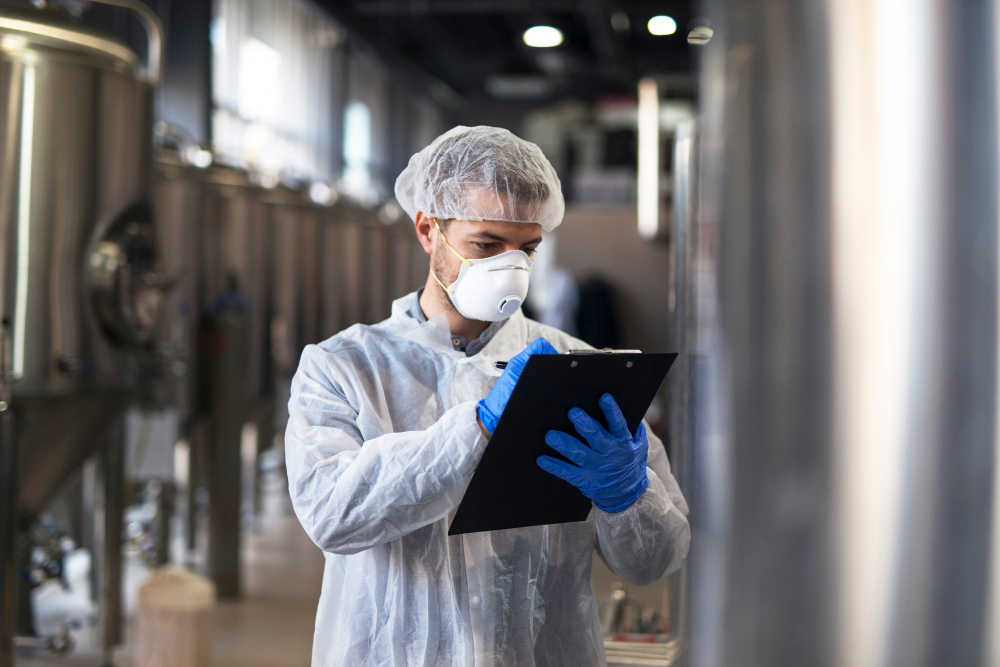 Lebensmittelkontrolleur überprüft die richtigen Werte bei der Lebensmittelaufbewahrung - HACCP