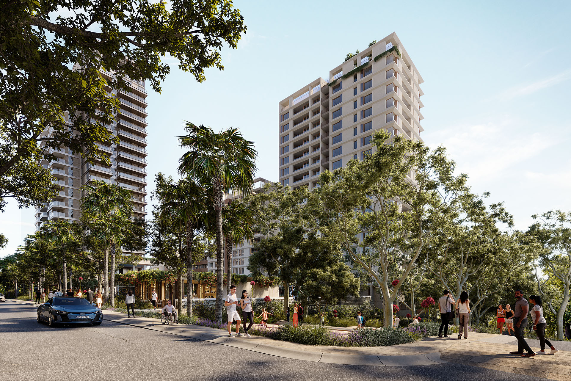 Landscaped park and street level at Concord Central