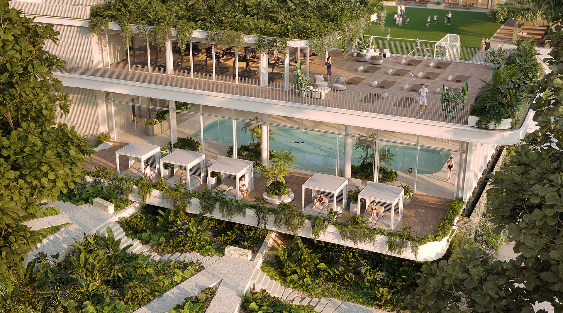 Resort-style residents' pool and rooftop terrace at Concord Central