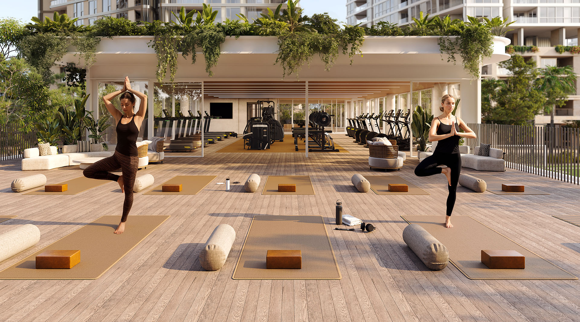 Rooftop gym and yoga deck at Concord Central