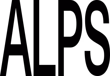 ALPS-Logo mit stilisiertem Bergmotiv im Hintergrund.