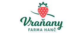 Logo Vraňany Farma Hanč v zelené barvě s červeným symbolem jahody