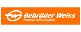 Logo Gebrüder Weiss v bílé barvě na oranžovém pozadí