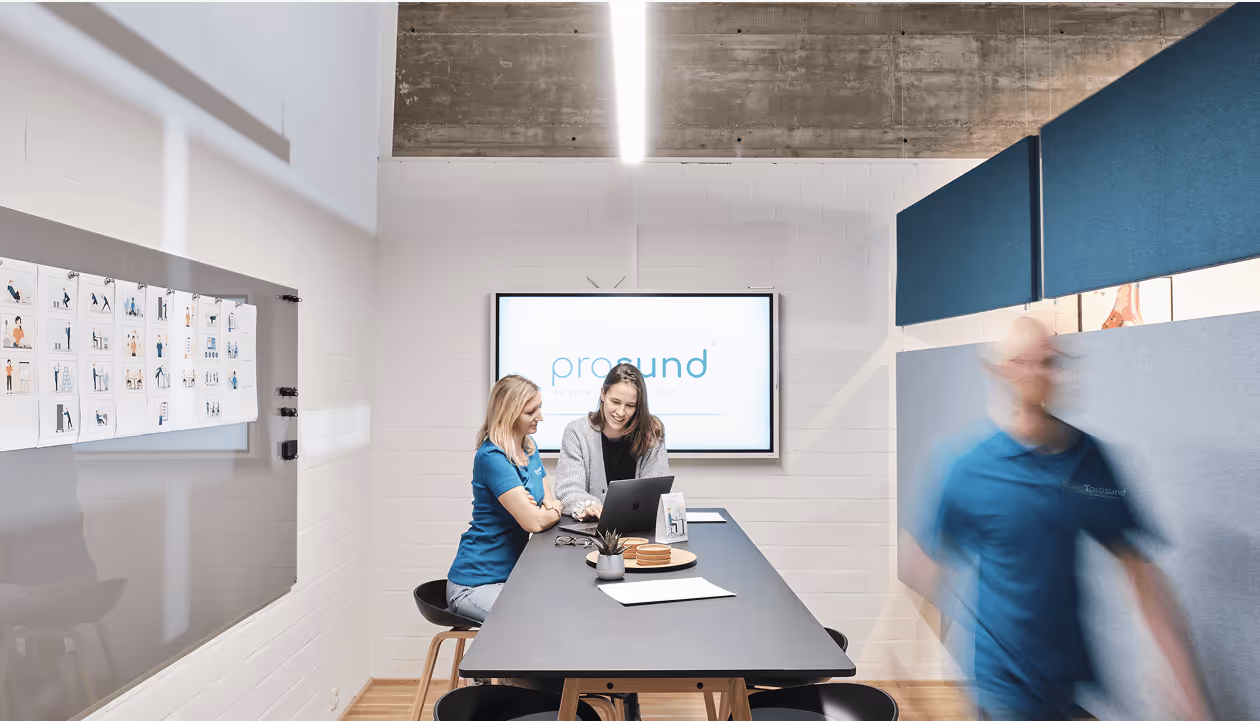 Teambesprechung bei prosund – maßgeschneiderte Gesundheitsstrategie im Meetingraum