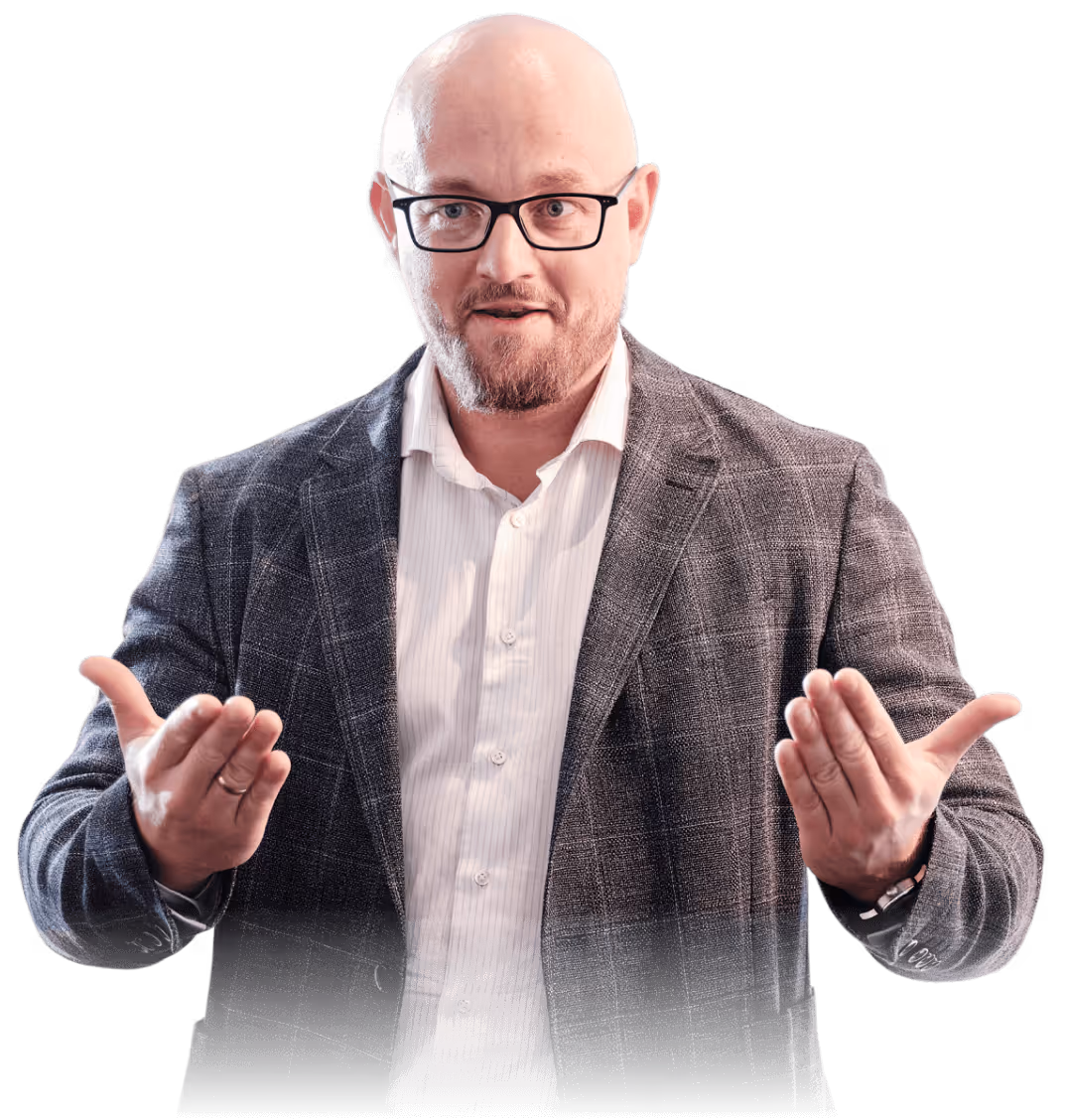 Portrait eines Mannes mit Brille bei einer Rede