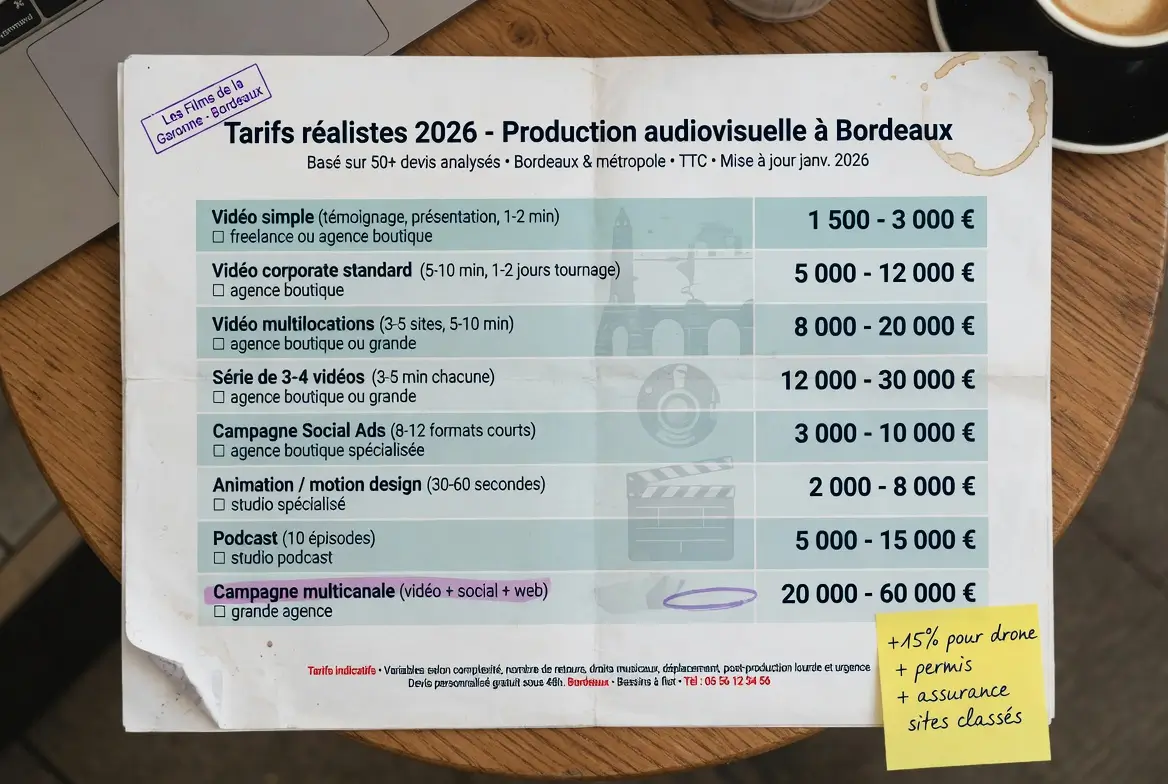 tarifs productions audiovisuelle bordeaux