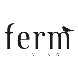 Ferm Living brand logo met een kleine vogel op de letter 'm'.