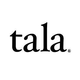 Tala brand logo in zwarte onderkasten en een lettertype met schreven.