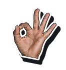 Right hand forming an OK gesture with thumb and index finger touching.