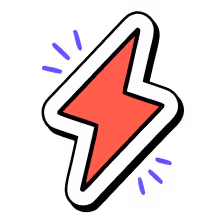 Red lightning bolt icon with white and black outline and small blue accent lines.