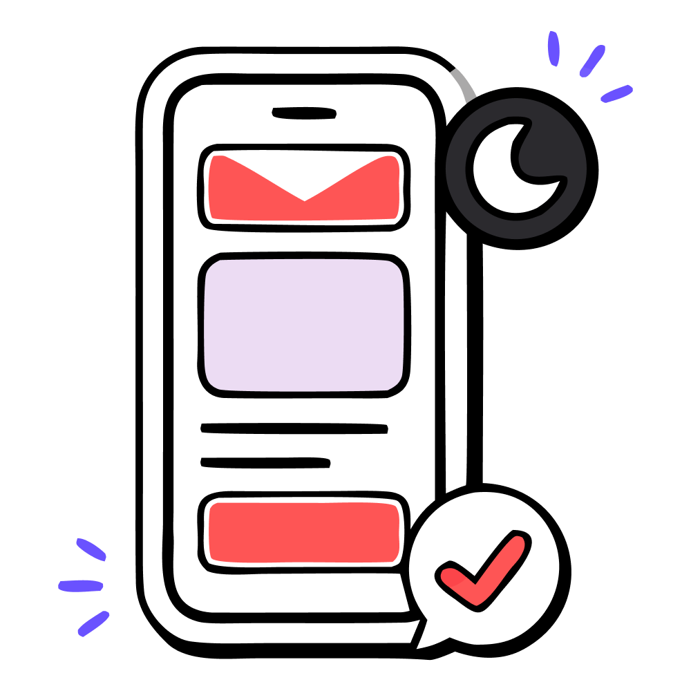 Illustration of a smartphone with a red envelope icon and a checkmark in a speech bubble.