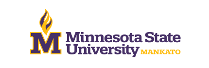 Minnesota State University Mankato logo with a purple M and yellow flame.