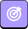 White bullseye target with an arrow hitting the center inside a rounded purple square.