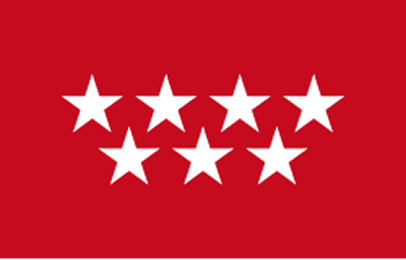 Red flag with seven white five-pointed stars arranged in two horizontal rows.