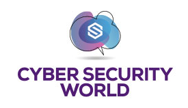 Logo with stylized S inside a speech bubble above the text 'CYBER SECURITY WORLD'.