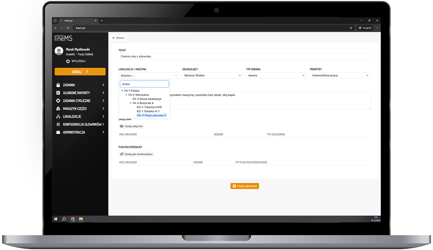 Zgłaszanie awarii z laptopa