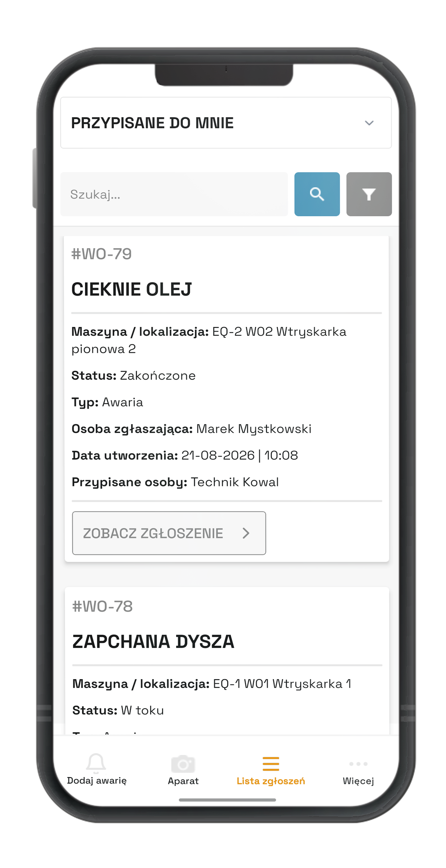 04. Lista przypisanych do mnie zgłoszeń