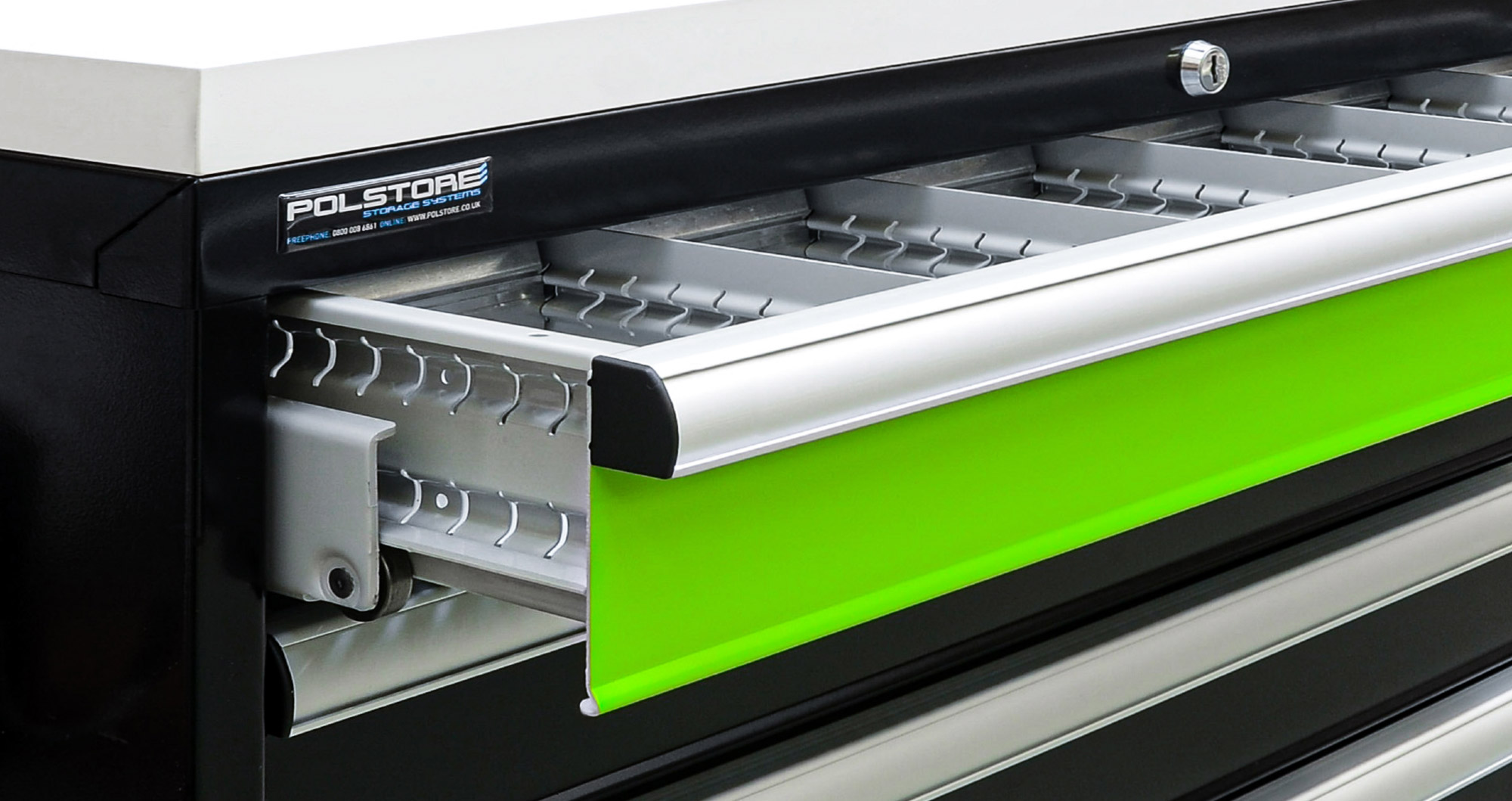 Green handled storage system.