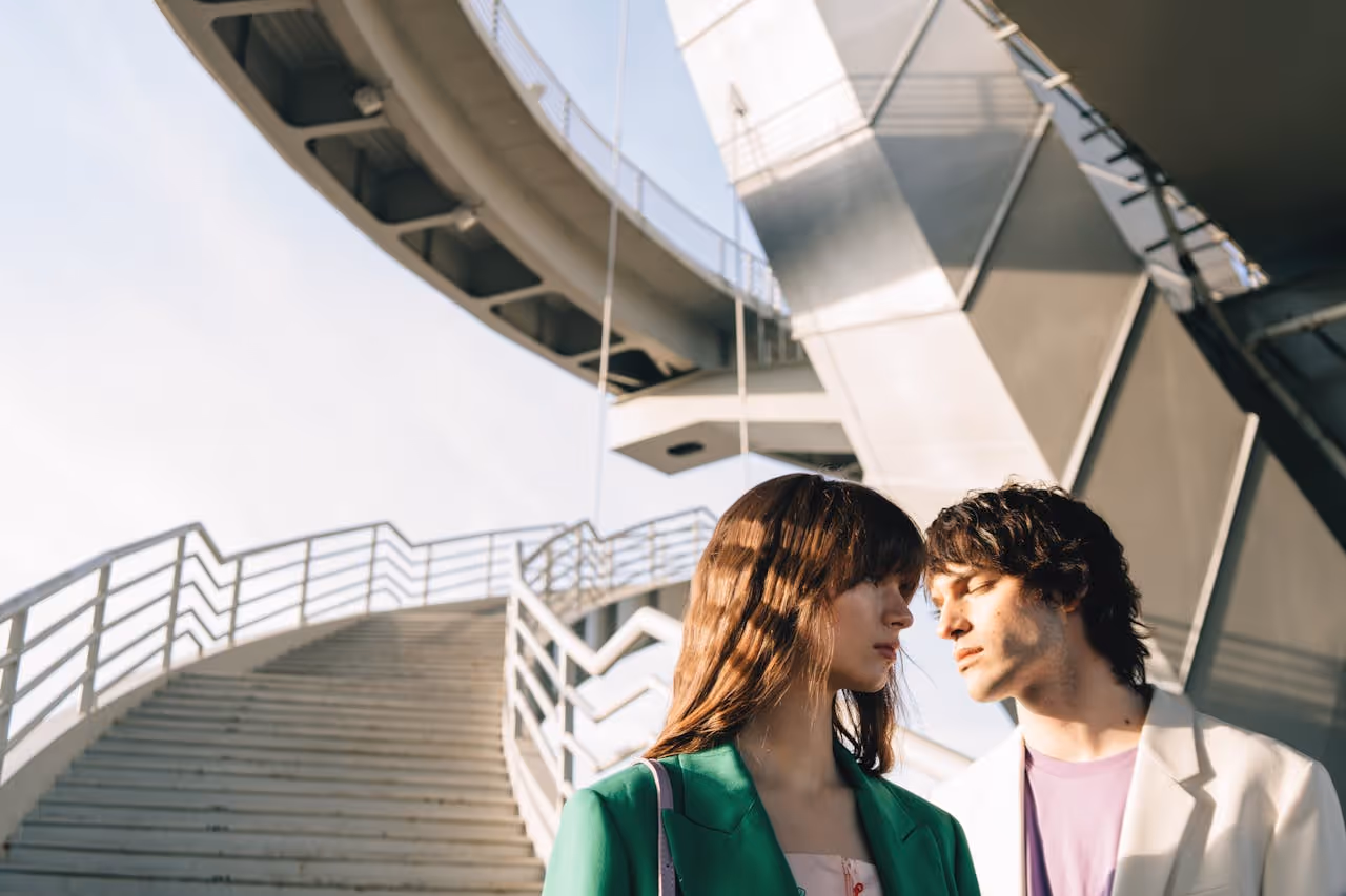 Image of a couple in an industrial area.