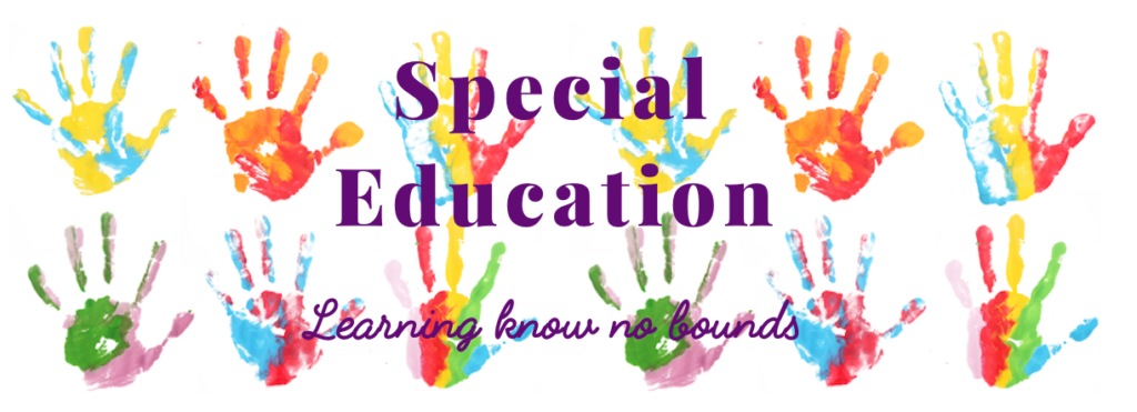 Special Education department banner with colorful handprints and tagline