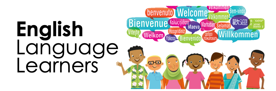 English Language Learners program banner with diverse cartoon children