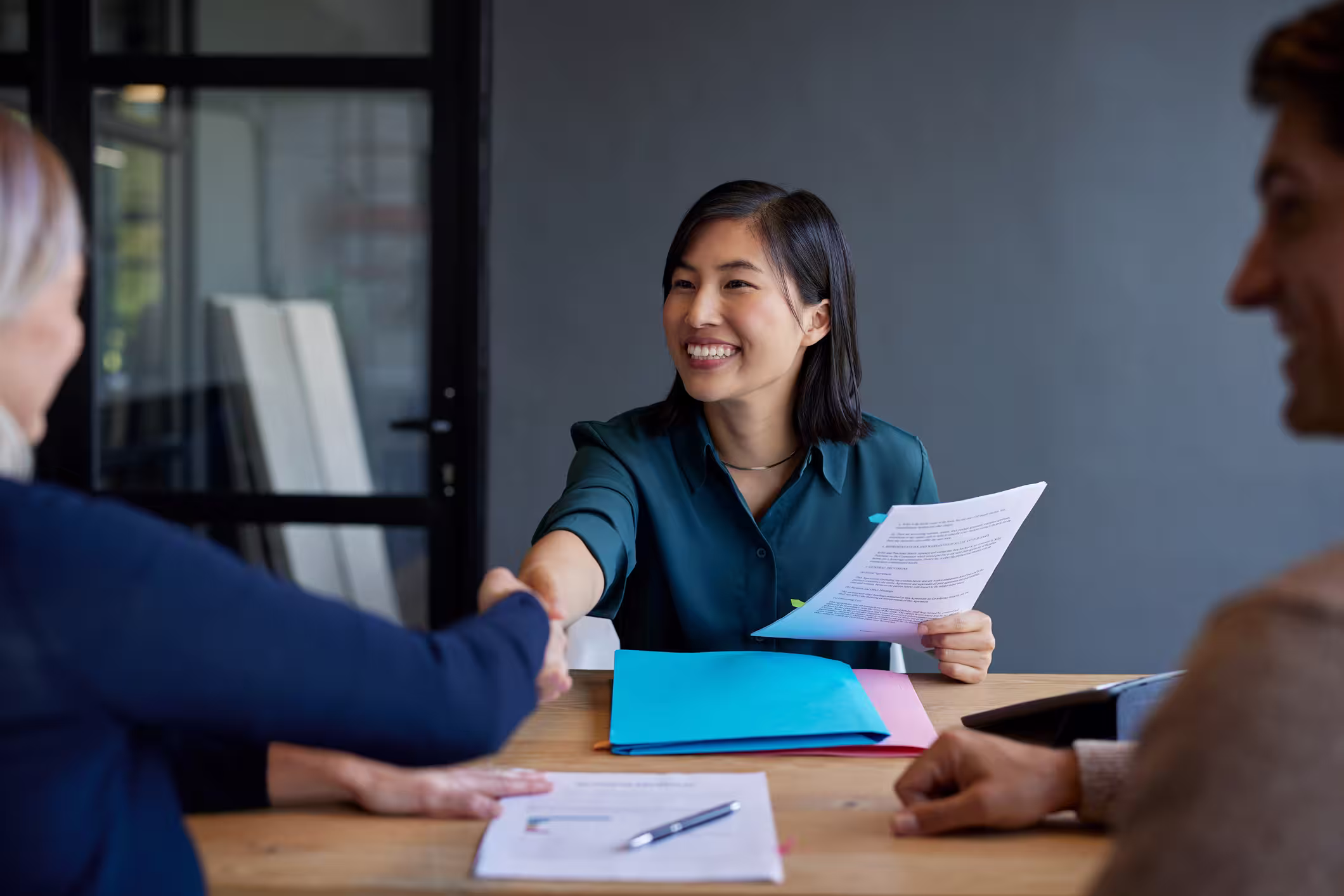 A woman interviewing.