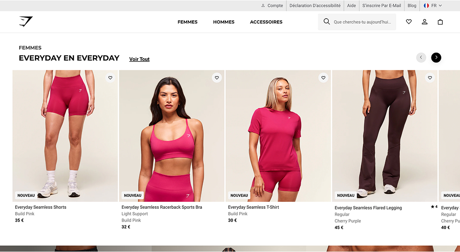 ecran d'accueil gymshark