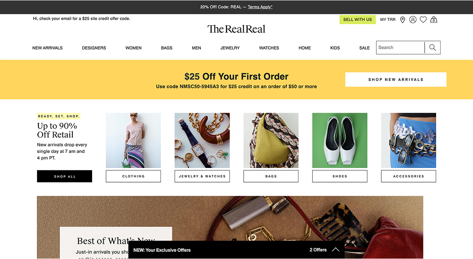ecran d'accueil therealreal