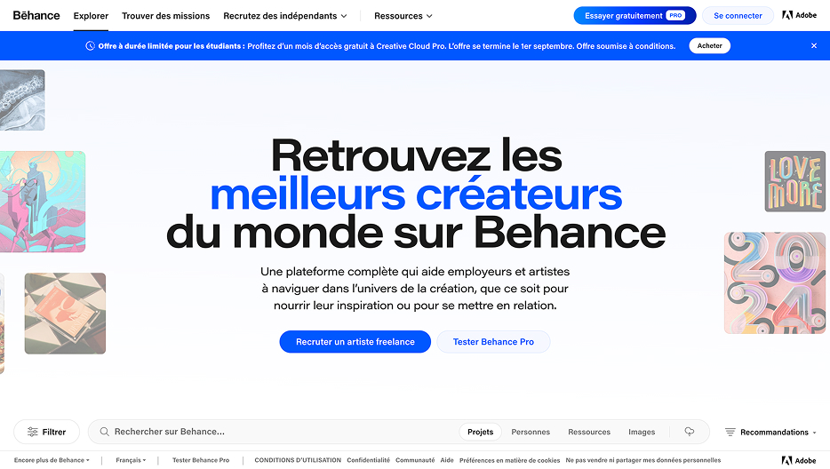 ecran d'accueil behance