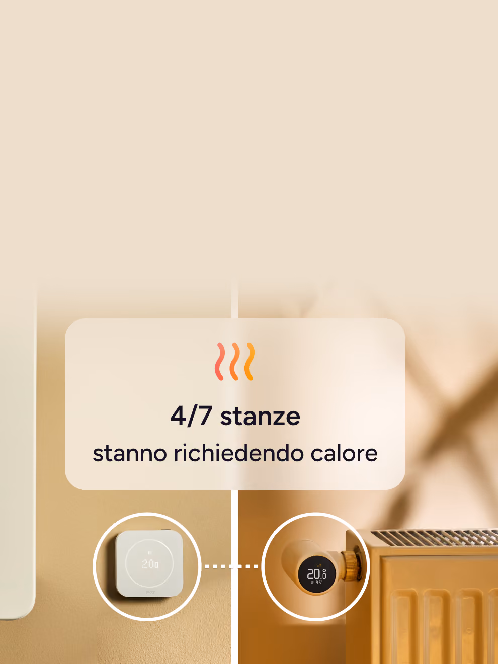 Consente la comunicazione tra un termostato ambiente centrale in una stanza e un termostato per termosifone in un'altra.