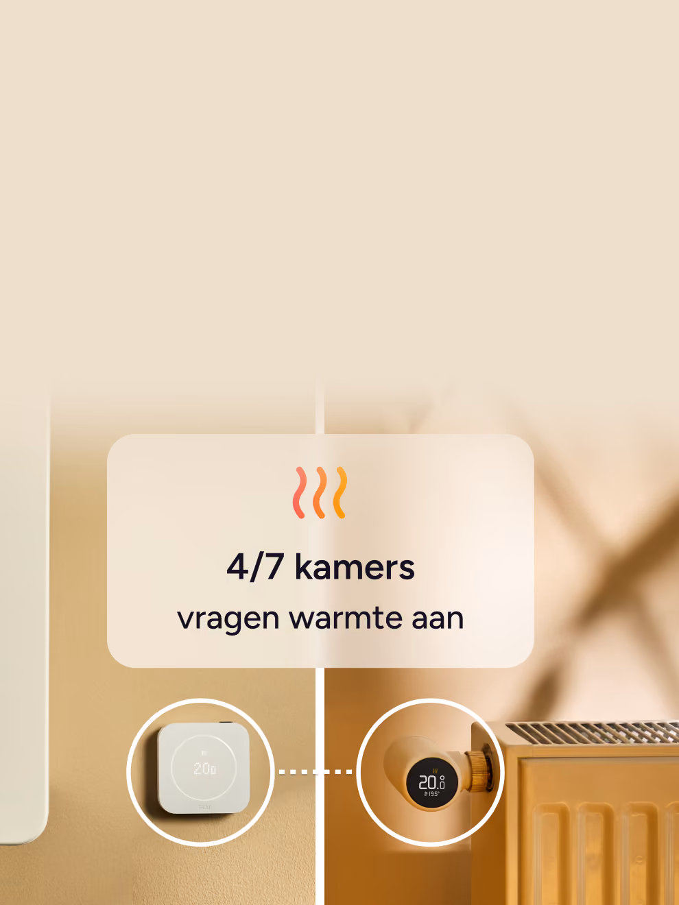 Verbindt een centrale kamerthermostaat in de ene kamer met een radiatorknop in een andere.