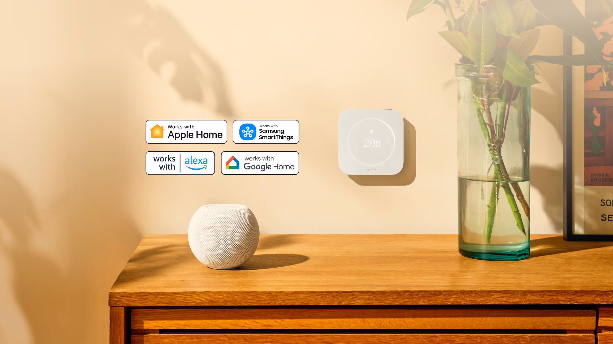 Thermostat Intelligent X (2ᵉ gén.) tado° avec enceinte connectée et logos Alexa, Google Home, Apple Home et SmartThings
